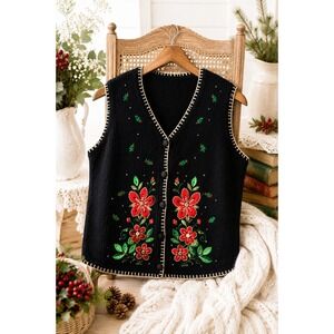 Grandmacore Embroidered Ramie Cotton Christmas Sweater Vest XL NWT Floral